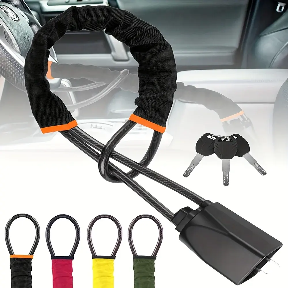 Lanho Car Steering Wheel Lock Reinforced Cable Lock - Red, Blue, Yellow, Black | Automotive Security